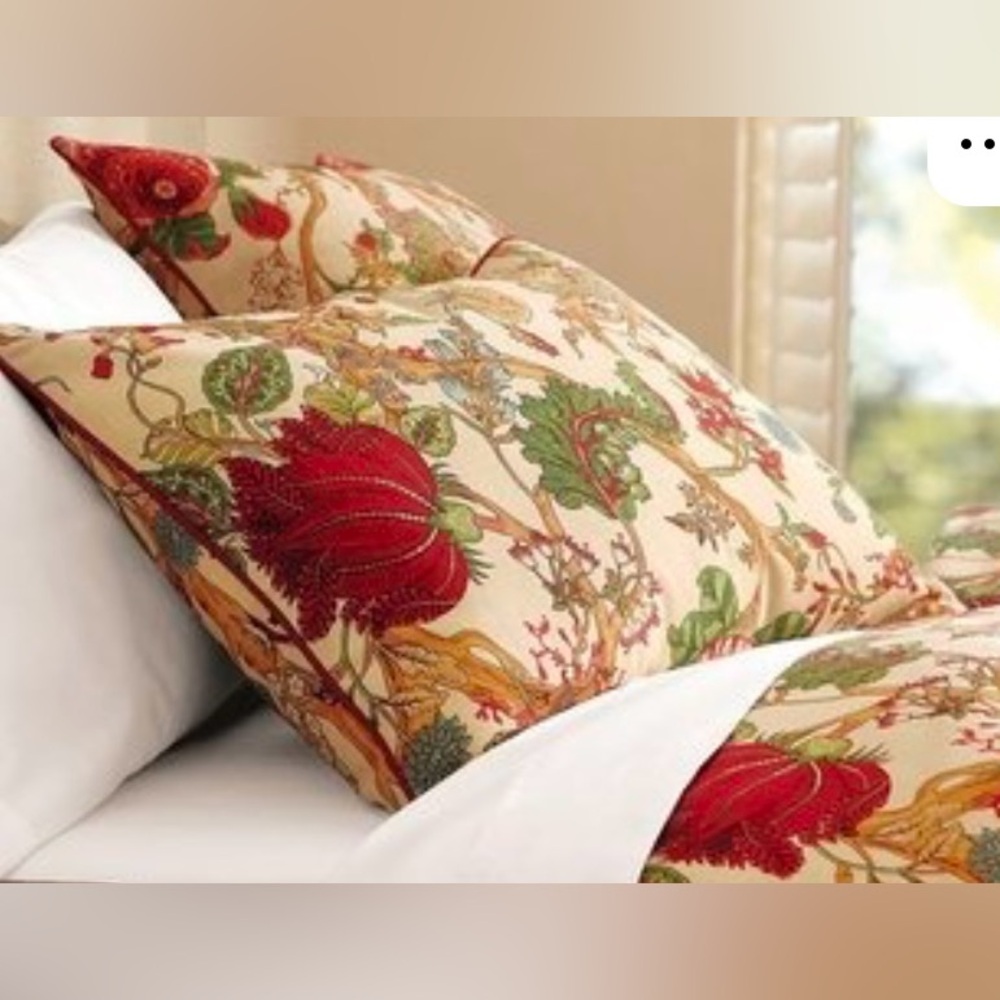 Pottery Barn wells Palampore Floral euro sham pair Red and Green over ivory 2007